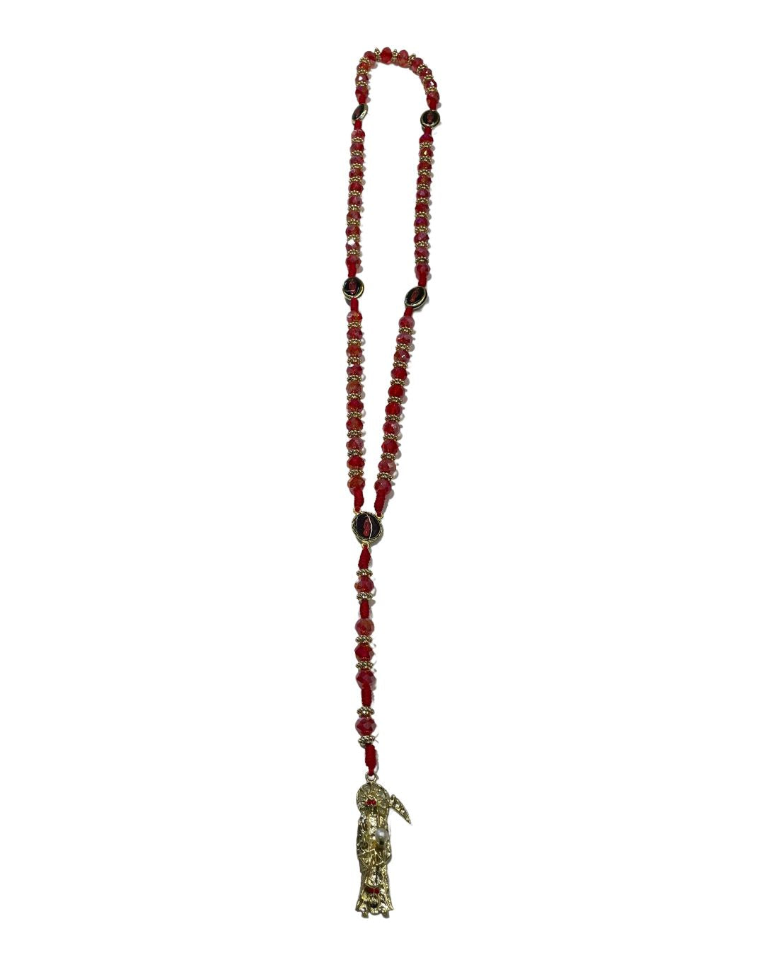 Red Santa Muerte Rosary with Gold Charm – Love, Passion & Protection