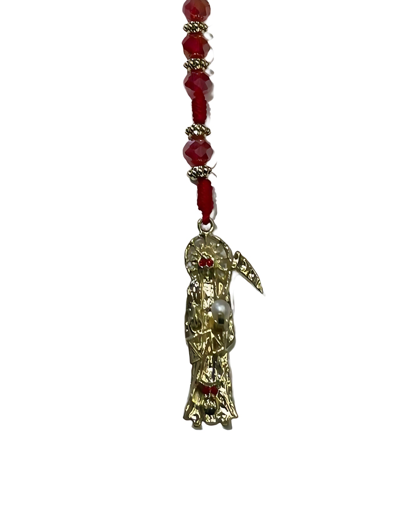 Red Santa Muerte Rosary with Gold Charm – Love, Passion & Protection