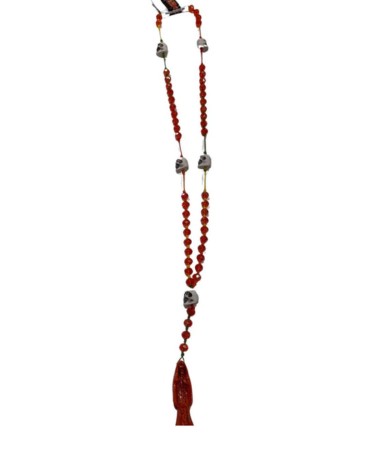Santa Muerte Red Rosary with Skulls – Protection, Devotion & Power