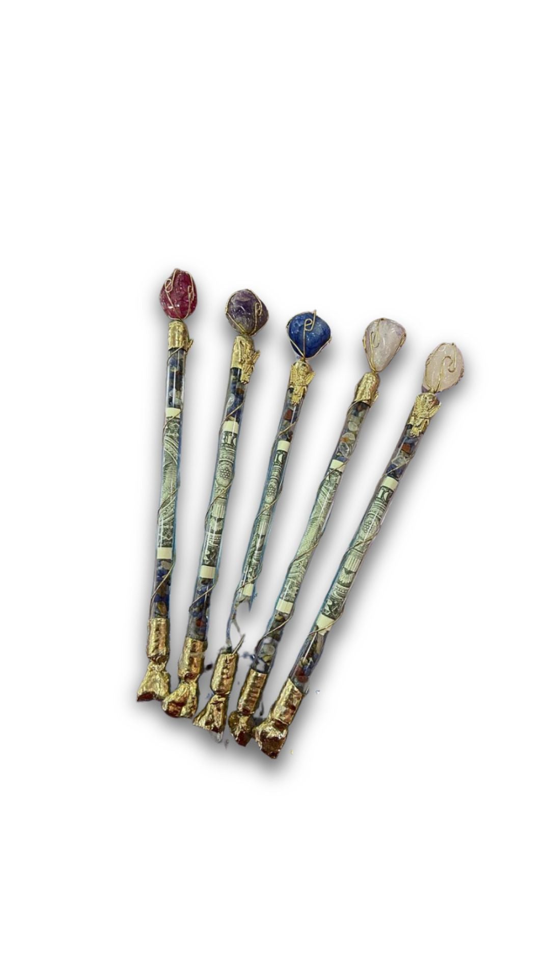 Financial Wish Decree Wands – Quartz, Bills, and Archangel Charm for Manifesting Abundance