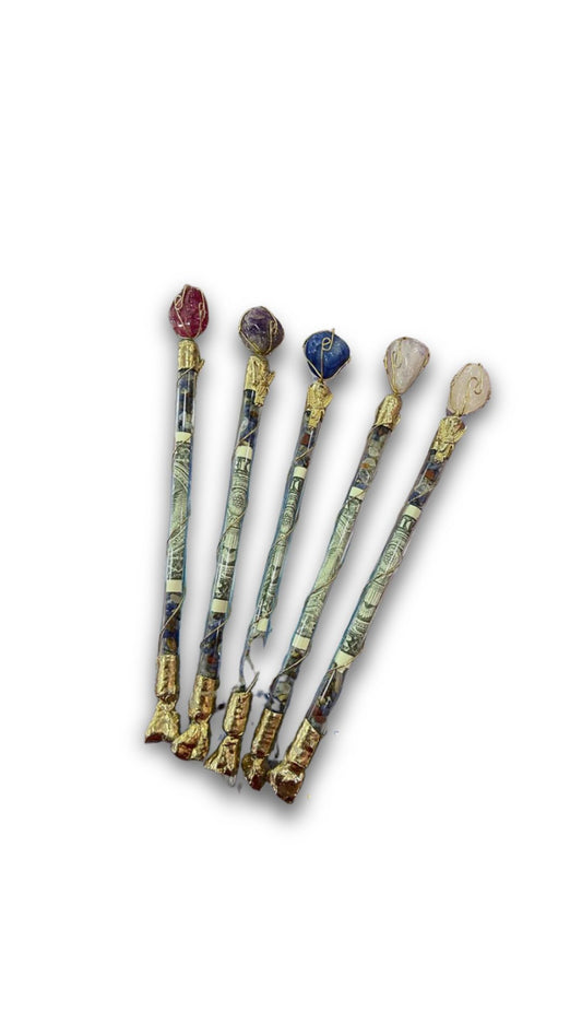 Financial Wish Decree Wands – Quartz, Bills, and Archangel Charm for Manifesting Abundance