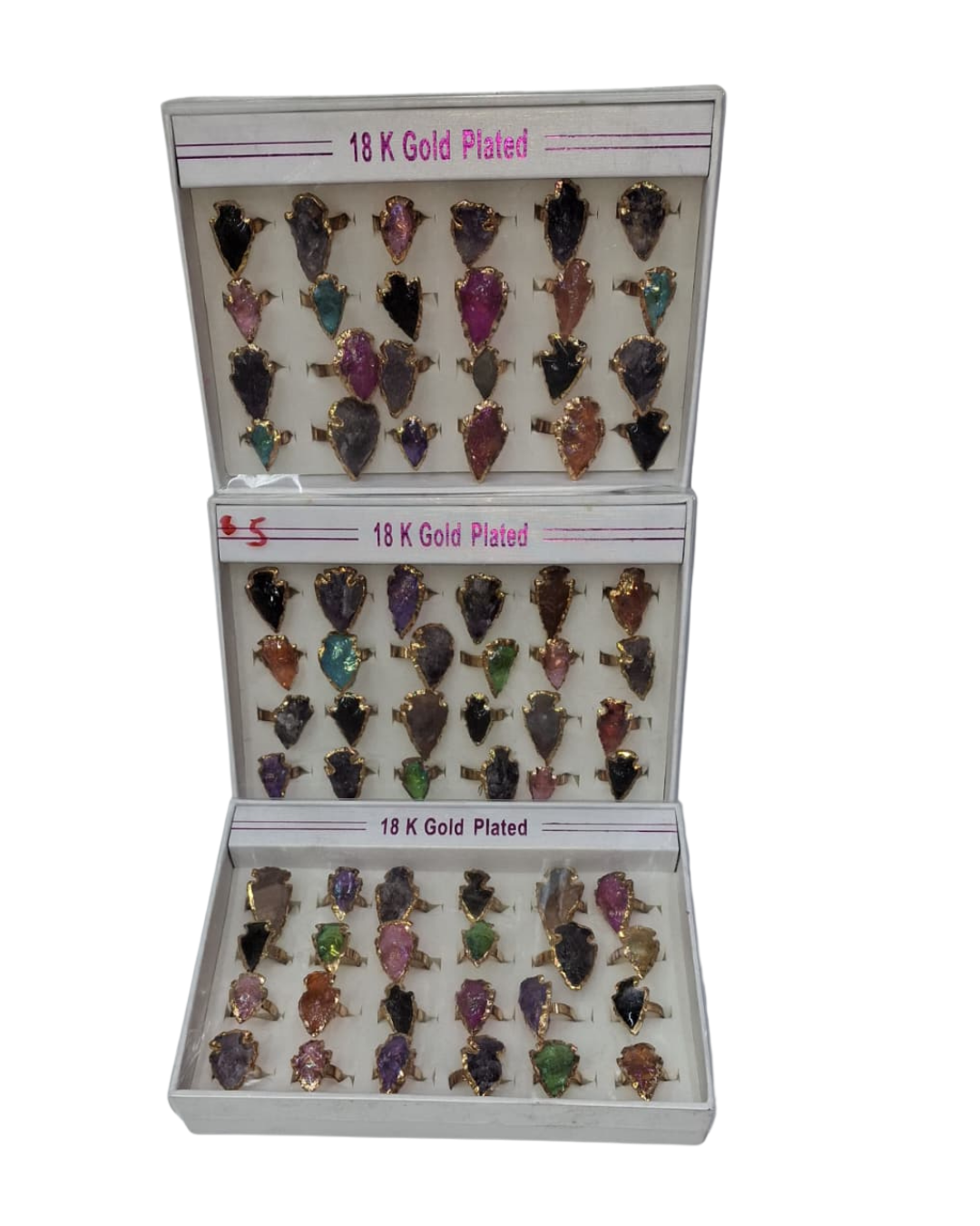 Raw Quartz Crystal Arrowhead 18k Plated Adjustable Ring