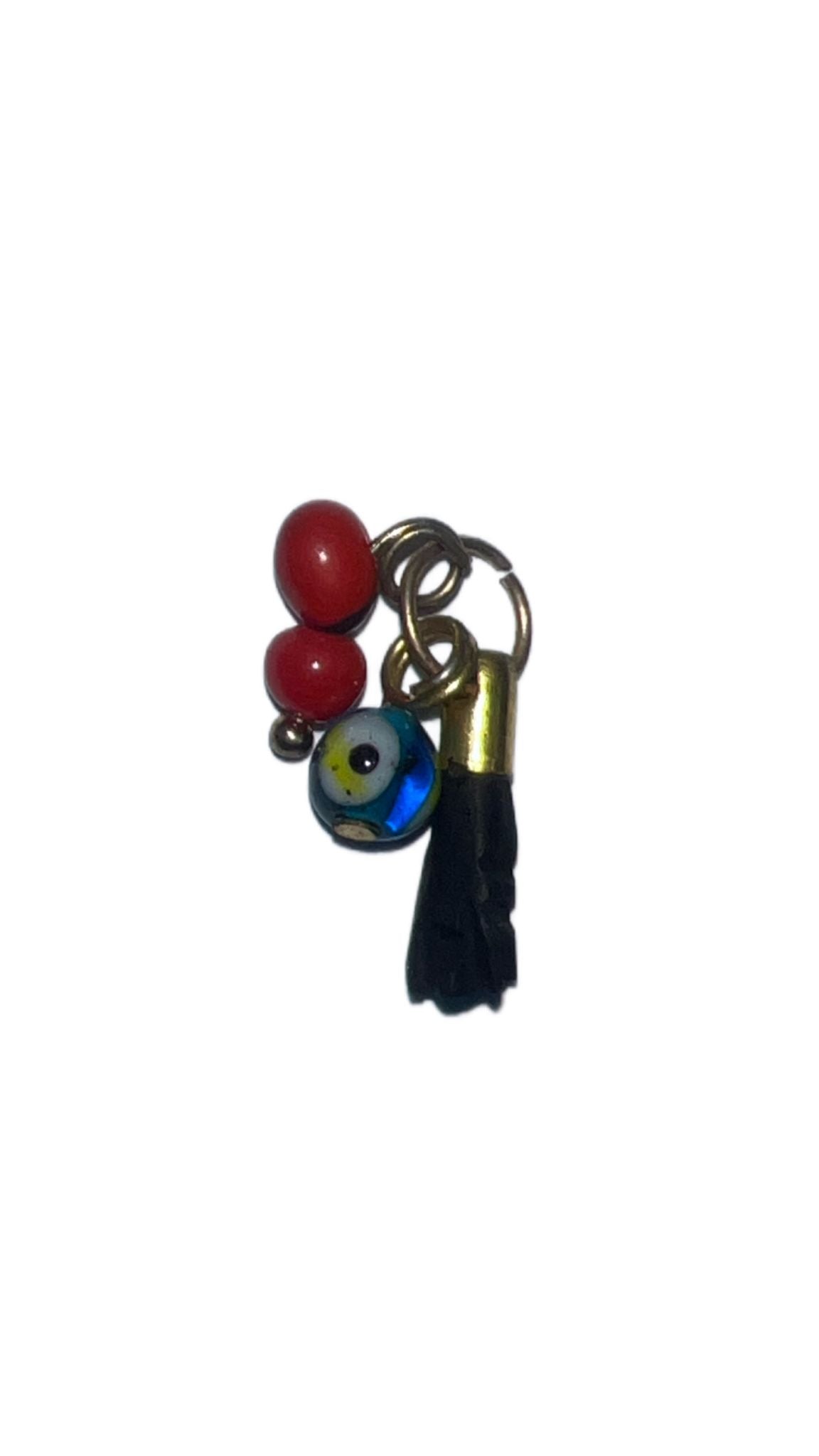 Mini Azabache Charm with Peonia and Evil Eye – Protection Amulet Pendant