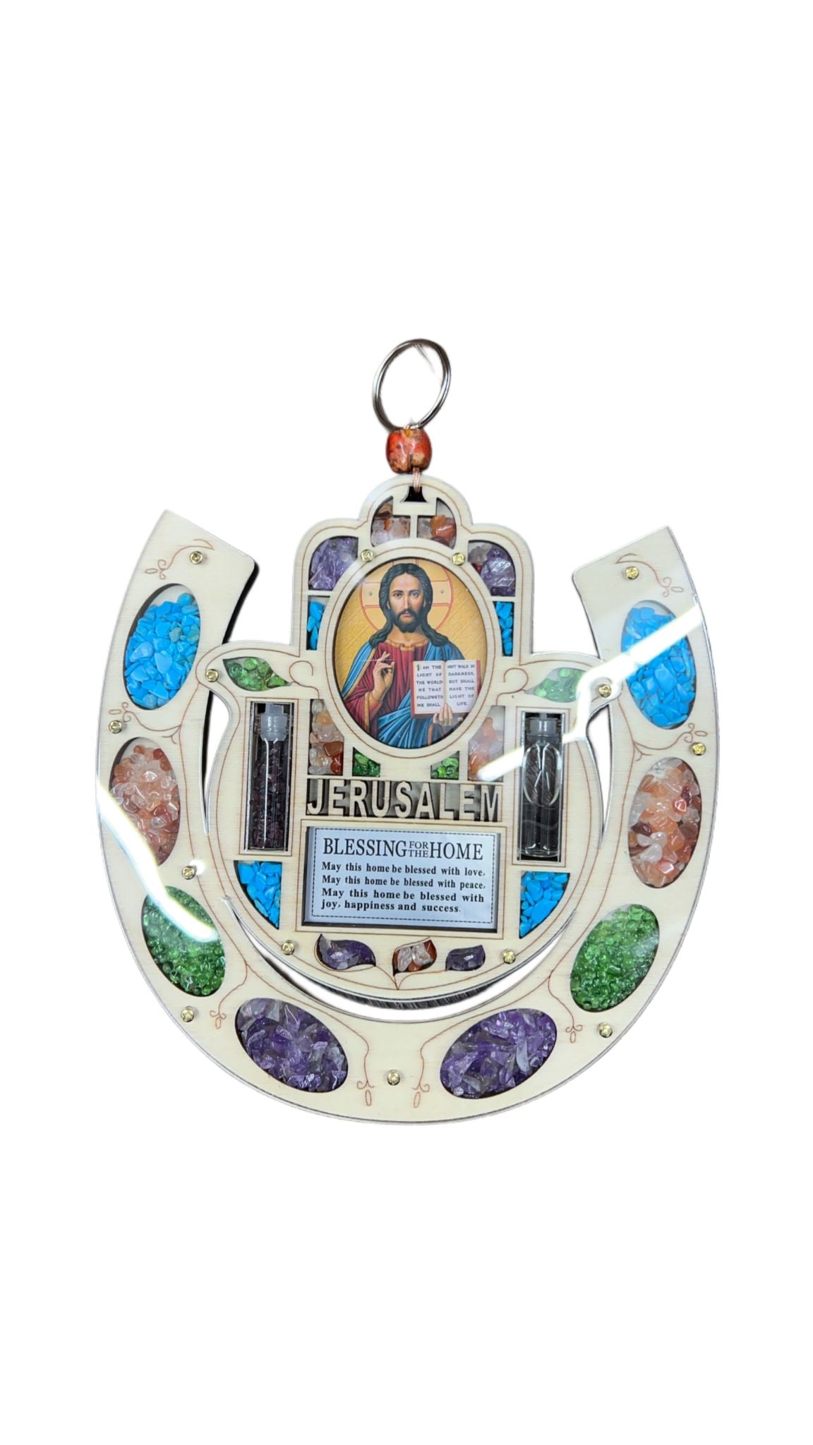 Horseshoe Jesus Blessed with 7 Chakras – Protection & Spiritual Balance