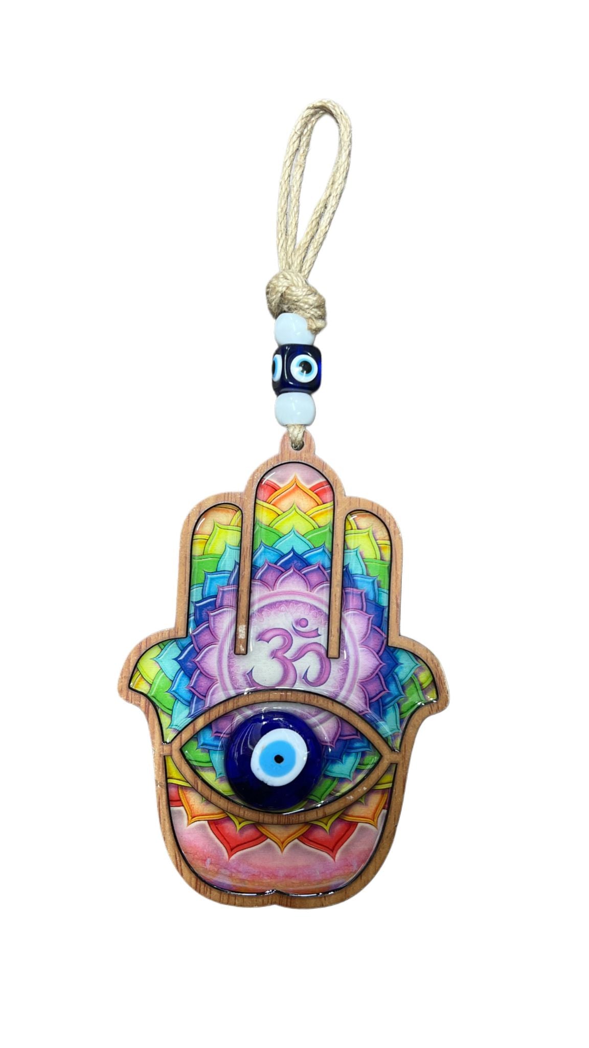 Wooden Hamsa 7 Color with Evil Eye – Protection & Chakra Harmony