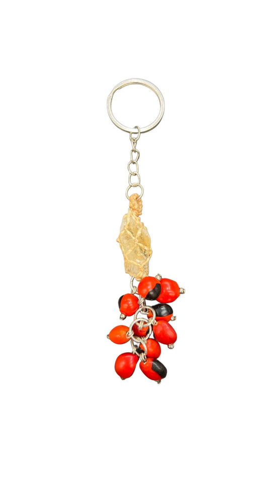 Citrine with Huayruro Keychain – Abundance & Protection Charm