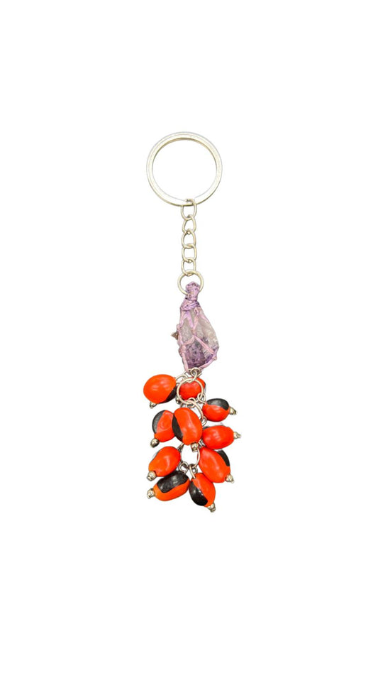 Amethyst with Huayruro Keychain – Peace & Protection Charm