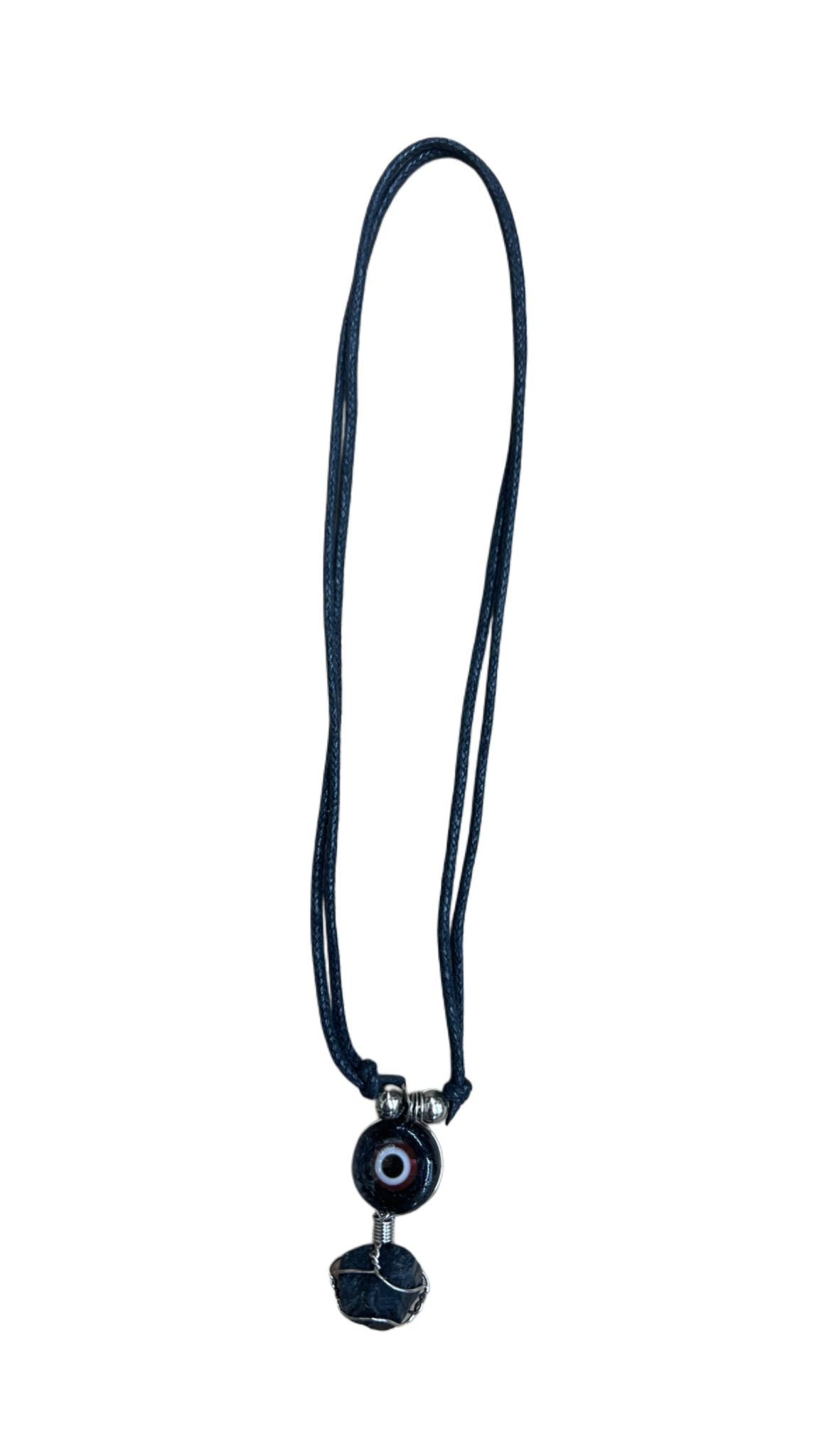 Black Tourmaline Necklace with Evil Eye – Protection & Energy Shield