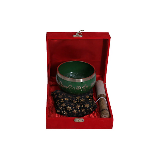 Carved Tibetan Bowl (Red & Green) – Sacred Sound Healing & Meditation Tool