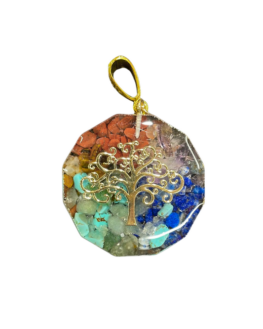 Tree of Life Seven Chakras Orgonite Pendant Necklace – Spiritual Energy & Balance Jewelry