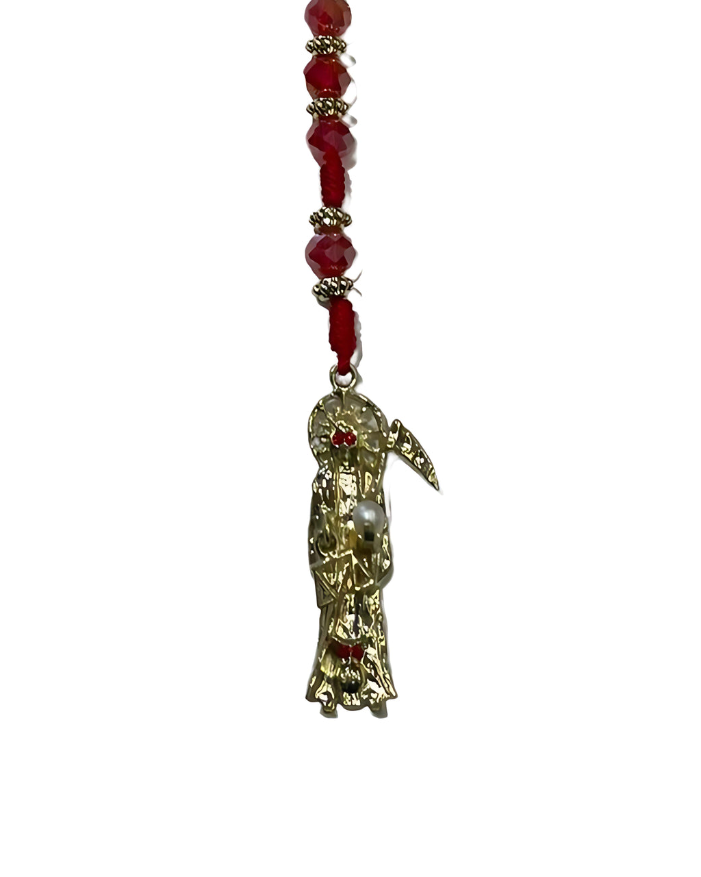 Red Santa Muerte Rosary with Gold Charm – Love, Passion & Protection