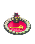 Decorated Eleguá Plate with Head & Key – Spiritual Offering Plate for Protection & Open Roads – Yoruba Santería Altar Tool