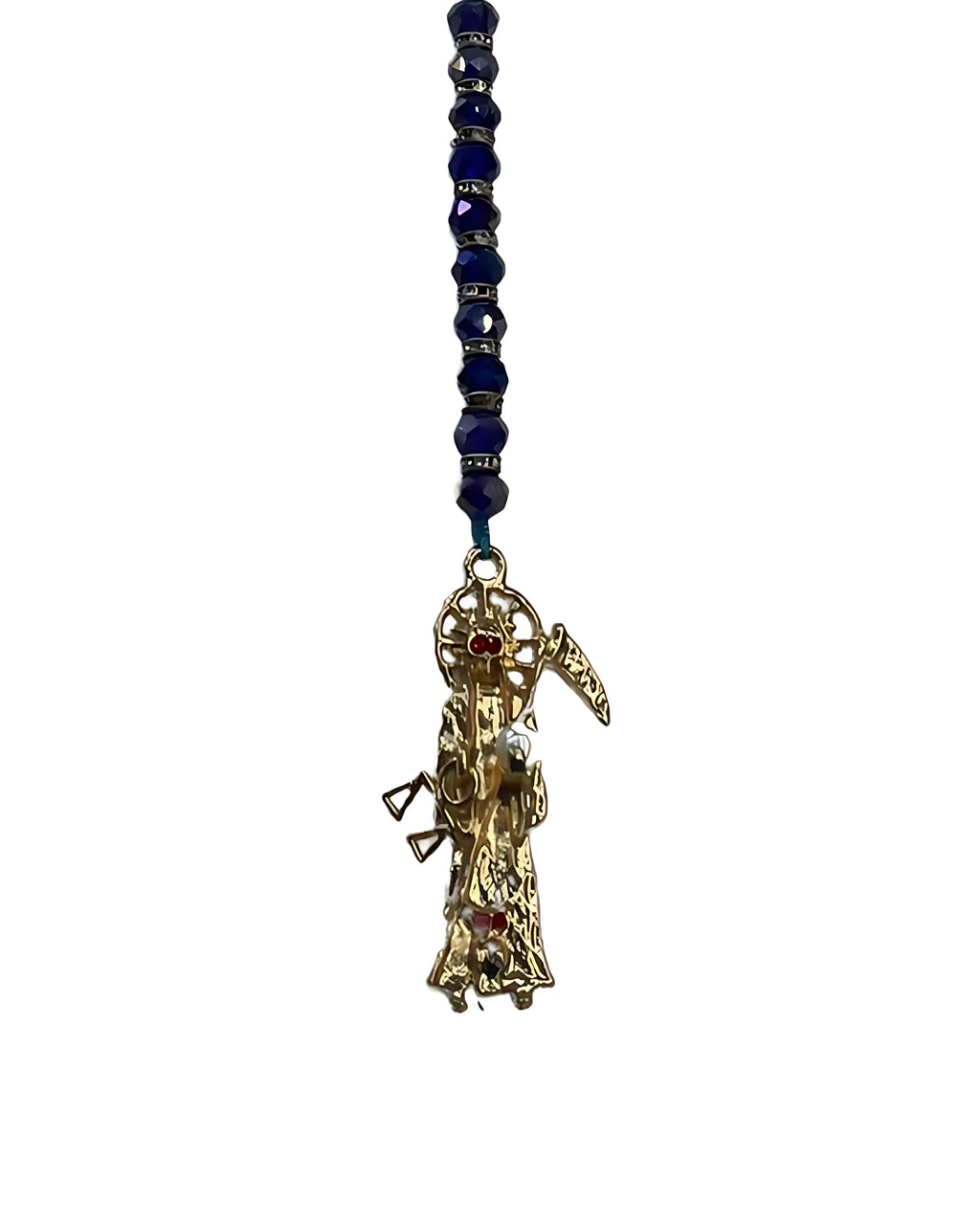 Santa Muerte Multicolor Rosary with Golden Pendant– Protection, Abundance & Devotion