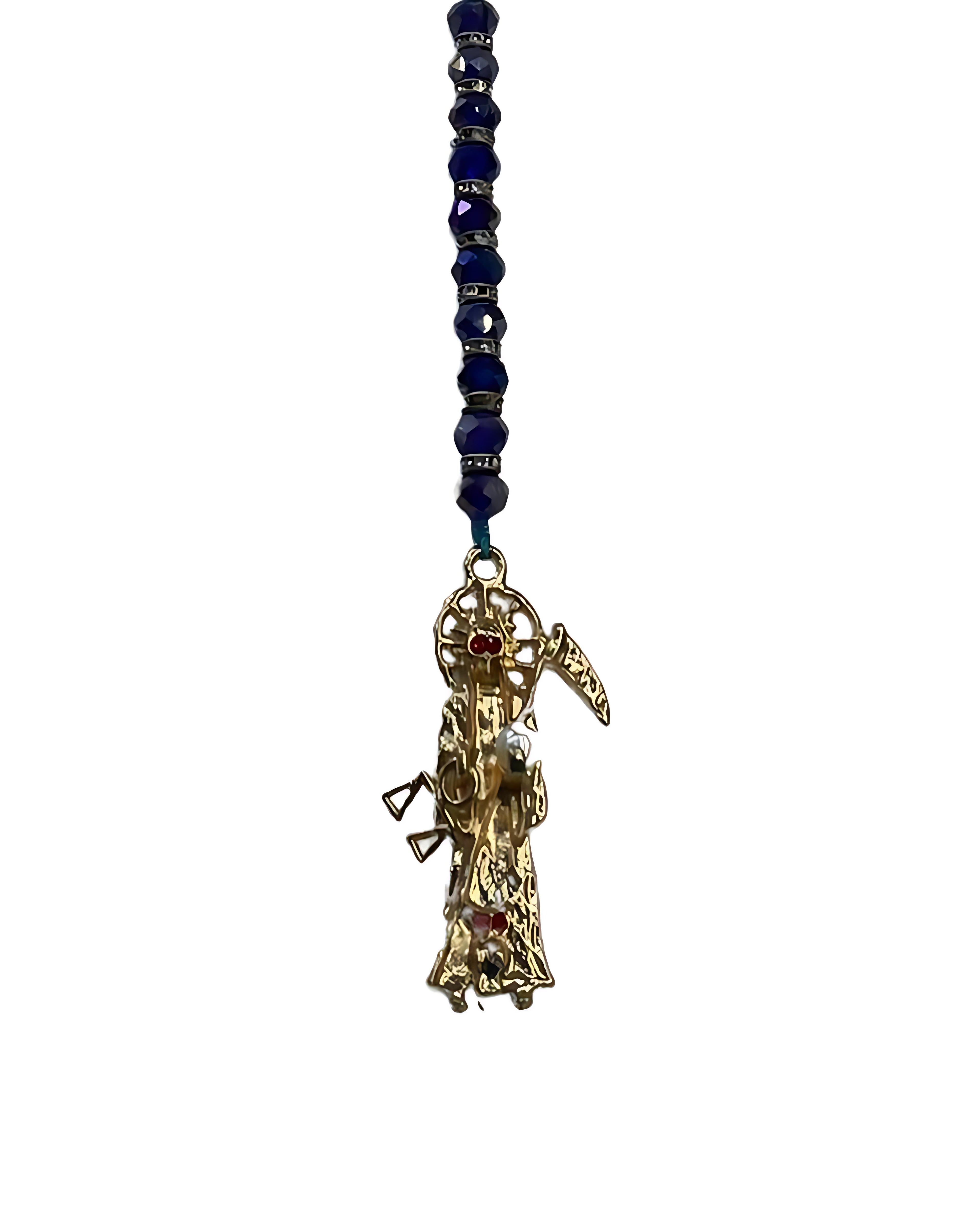 Santa Muerte Multicolor Rosary with Golden Pendant– Protection, Abundance & Devotion