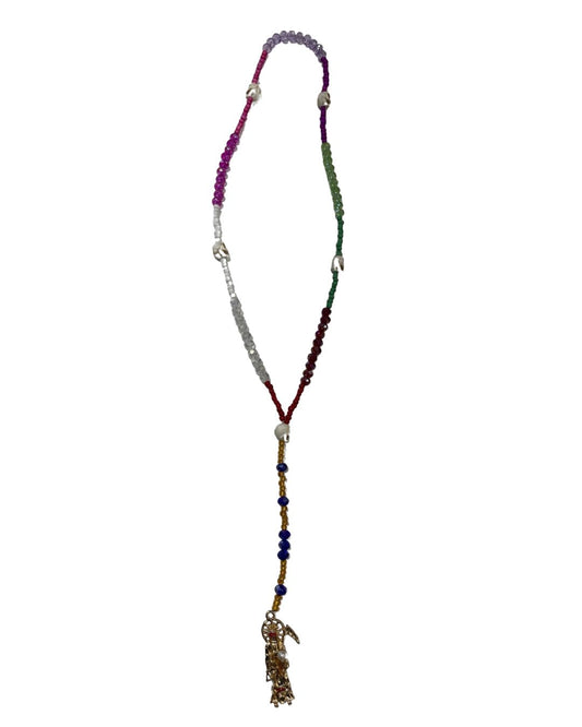 Santa Muerte Multicolor Rosary with Golden Pendant– Protection, Abundance & Devotion