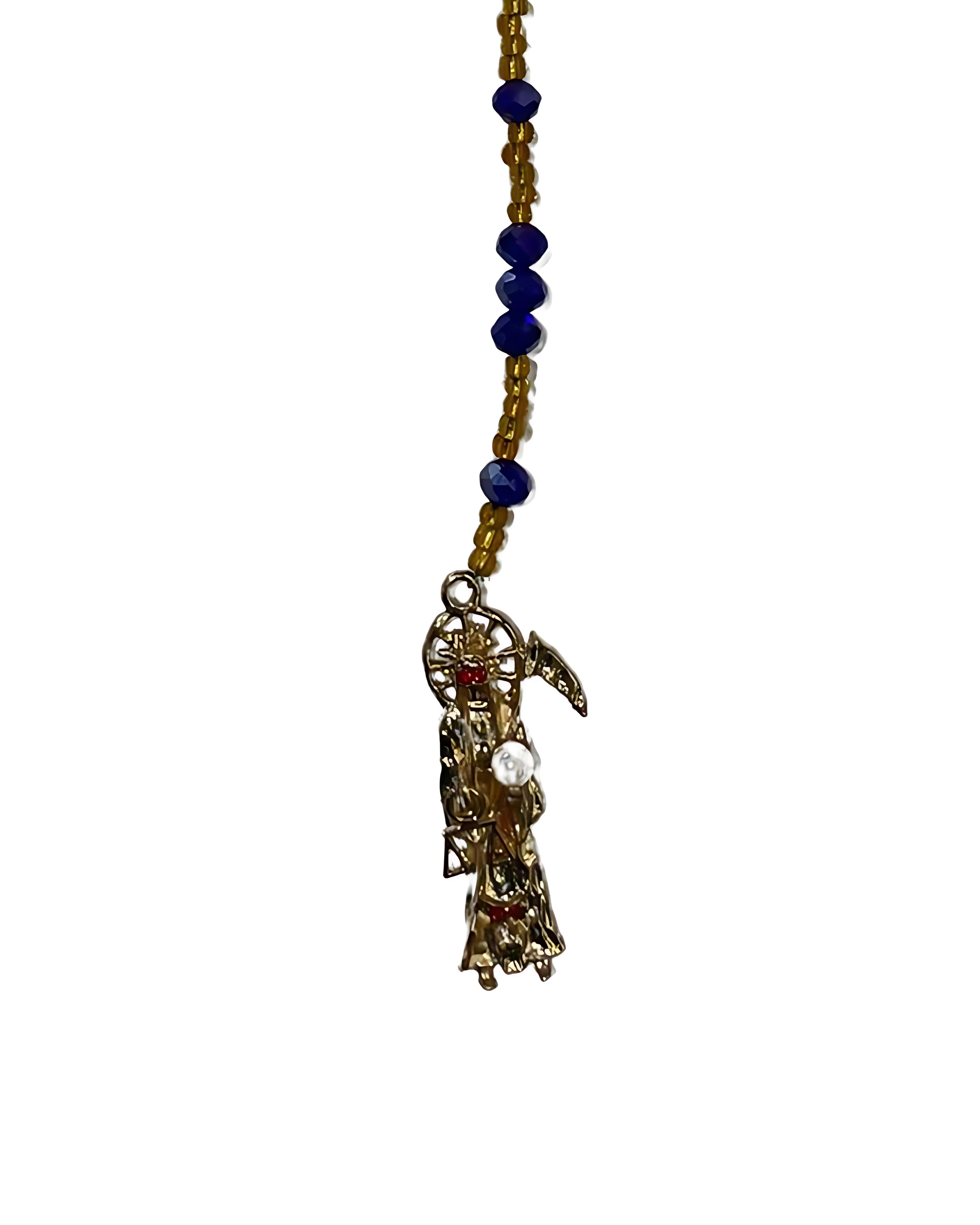 Santa Muerte Multicolor Rosary with Golden Pendant– Protection, Abundance & Devotion
