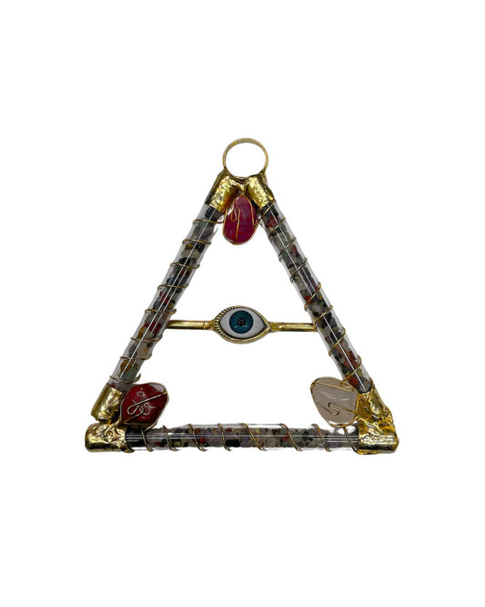 Evil Eye Triangle with 7 Quartz – Spiritual Protection & Energy Balance