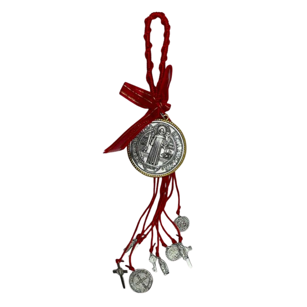 Saint Benedict Medal – Silver Tone St. Benedict Hanging Protection Medal for Car or Home