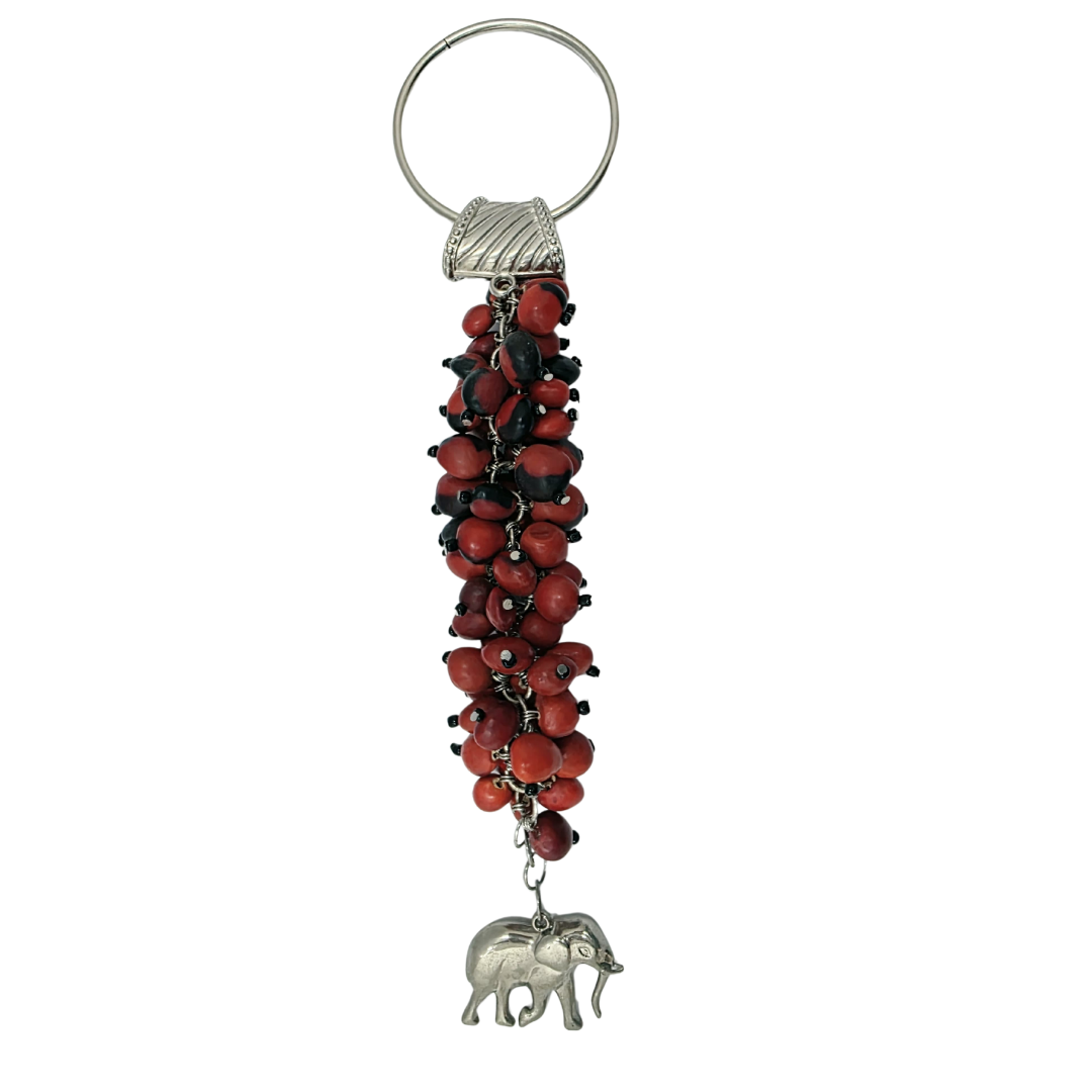 Huayruro Seed & Silver Elephant Keychain | Lucky Wealth Amulet