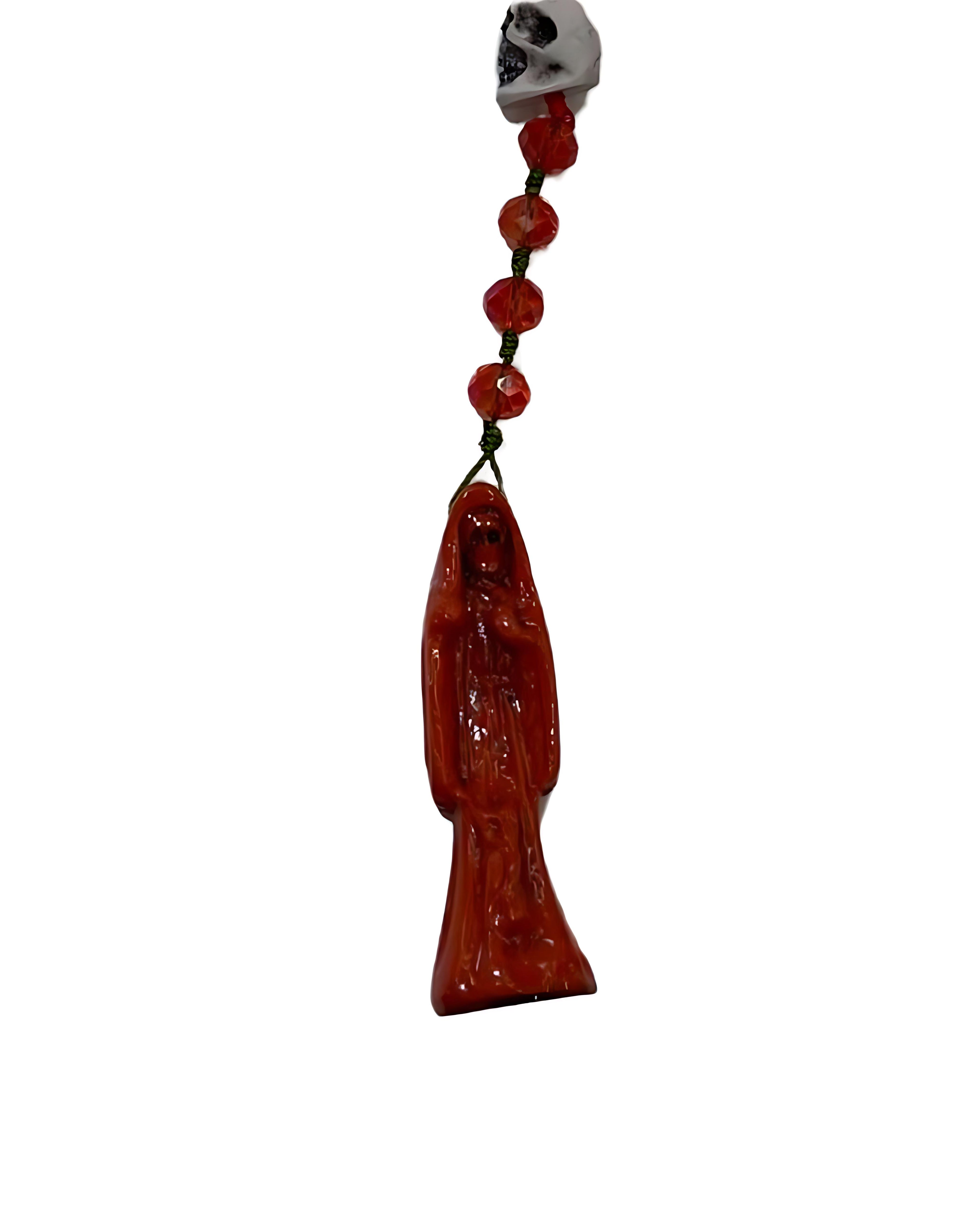 Santa Muerte Red Rosary with Skulls – Protection, Devotion & Power
