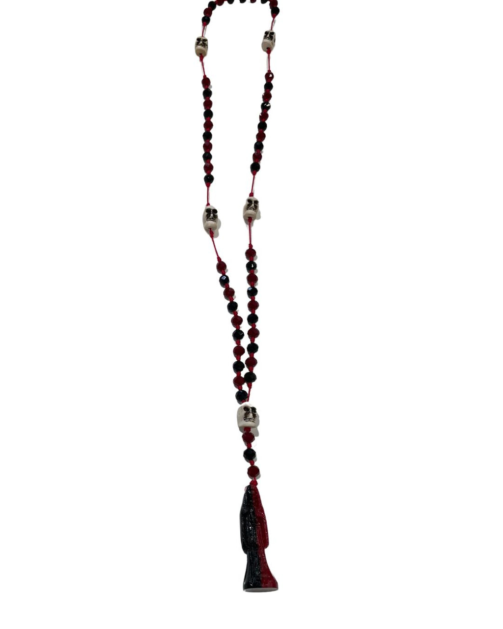 Santa Muerte Red & Black Rosary with Skulls – Protection, Strength & Spiritual Defense