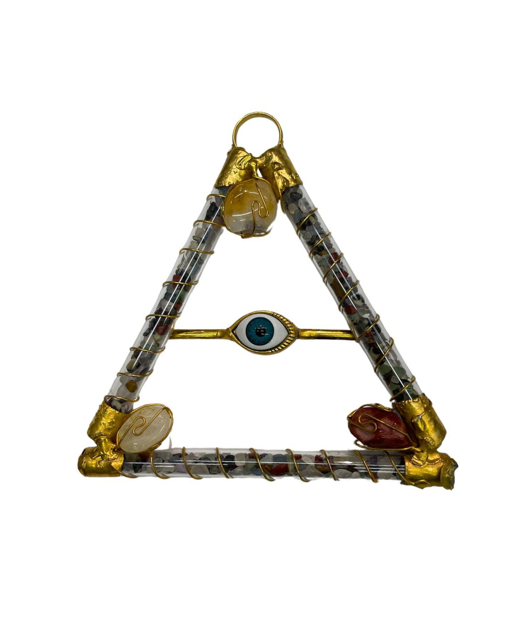 Evil Eye Triangle with 7 Quartz – Spiritual Protection & Energy Balance