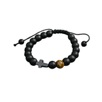 Men’s Cross Bracelet – Tiger Eye & Black Matte Agate Protection Bracelet for Son, Dad, Husband Gift