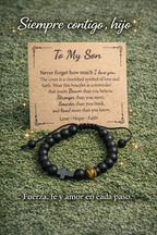Men’s Cross Bracelet – Tiger Eye & Black Matte Agate Protection Bracelet for Son, Dad, Husband Gift