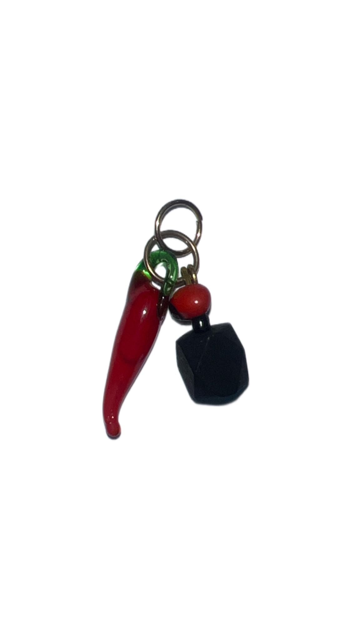 Mini Azabache Charm with Peonia and Red Pepper | Protection Amulet Pendant