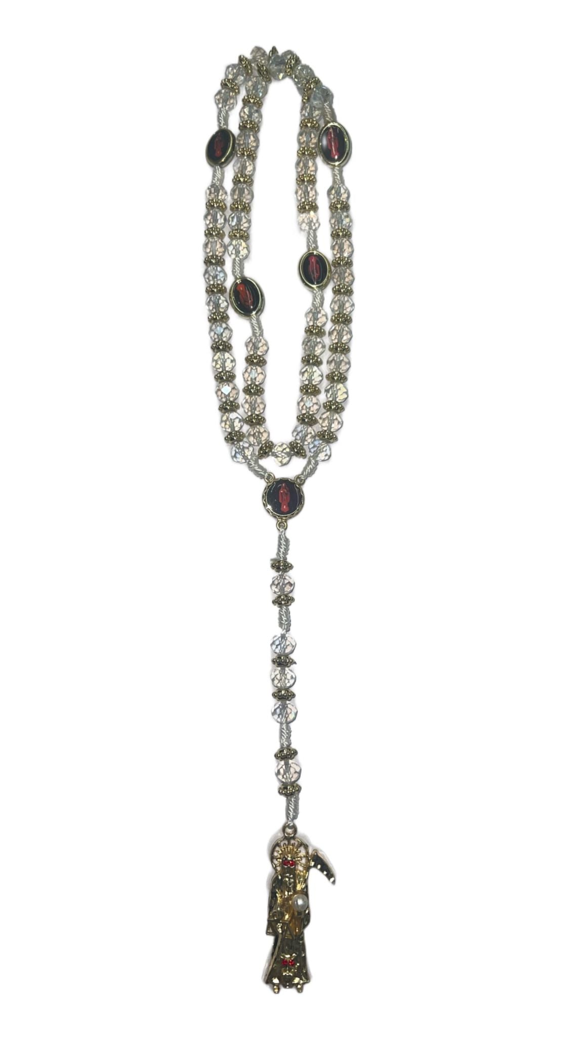 Crystal Holy Death's Necklace, Rosary Style. Collar de la Santa Muerte