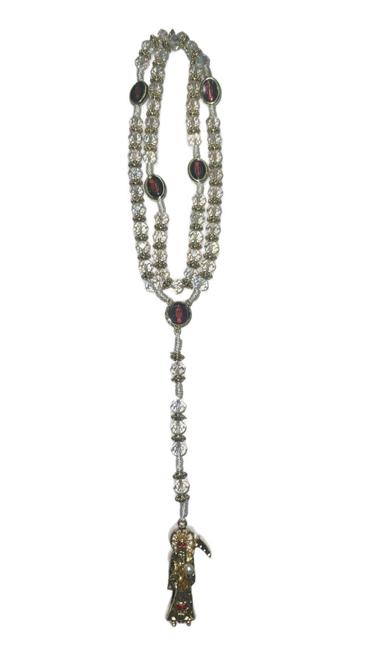 Crystal Holy Death's Necklace, Rosary Style. Collar de la Santa Muerte