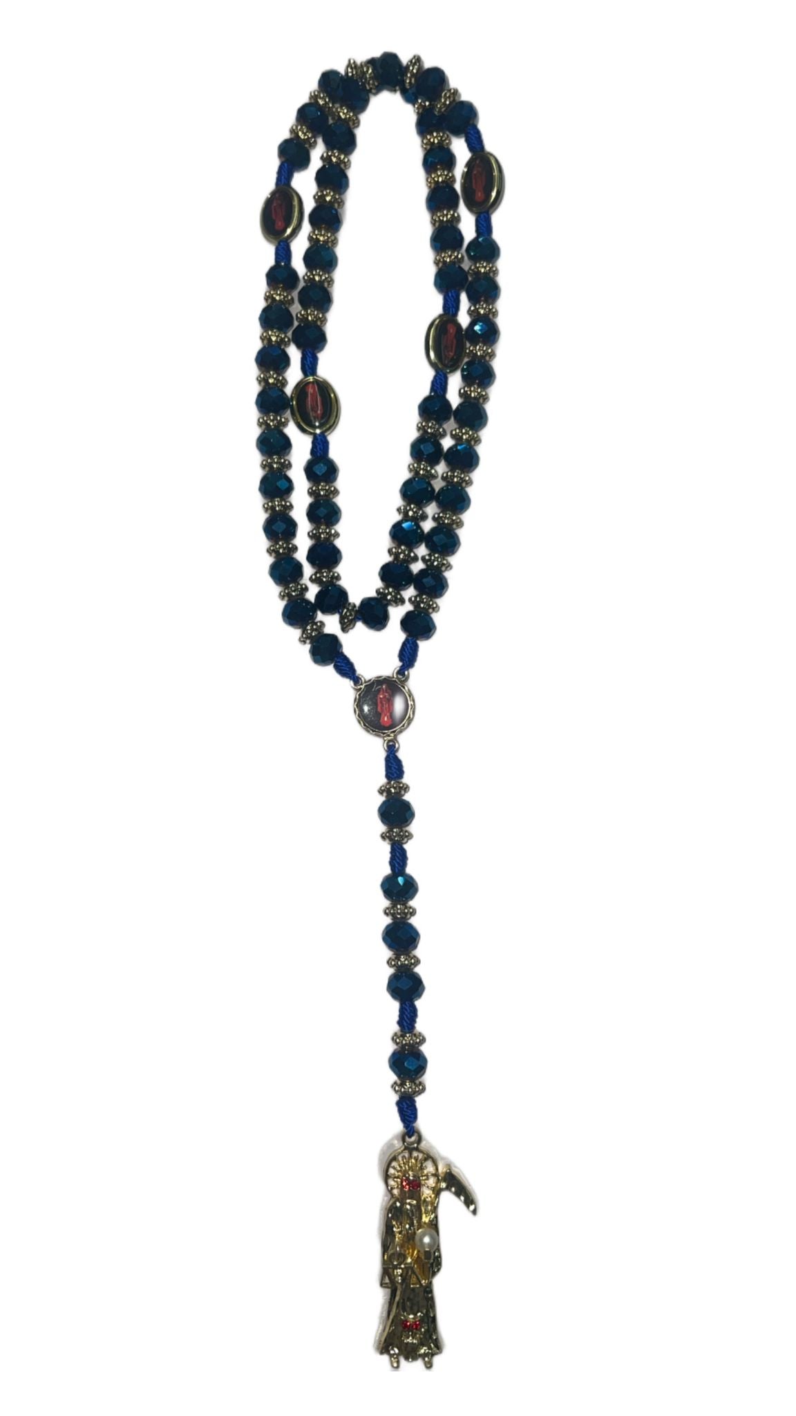 Blue Holy Death's Necklace, Rosary Style – Santa Muerte Protection and Divine Justice