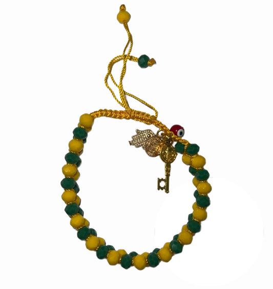 Bracelet with Saint Benedict, Hamsa Hand, and Evil Eye