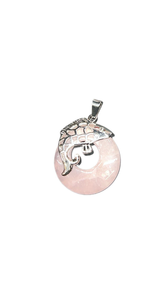 Donut Rose Quartz Pendant With Fish – Unique Love & Healing Jewelry