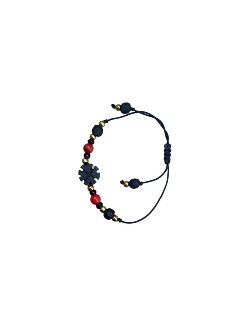 Azabache Protection Bracelet – Adjustable Jet Beads with St. Benedict Cross Charm