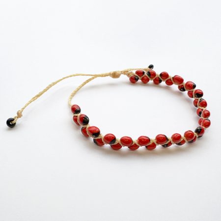 Huayruro Seed Bracelet with Beige Cord – Good Luck & Protection Talisman for Abundance