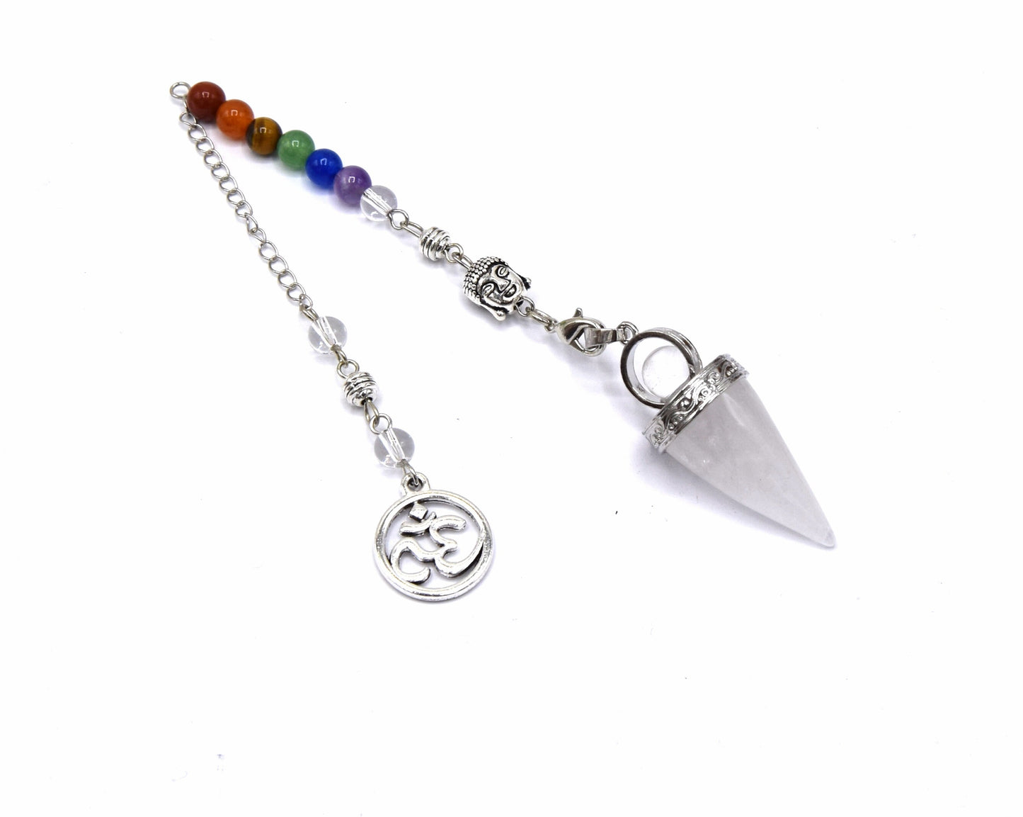 White Crystal Pendulum – 7 Chakra Gemstone Pendant for Reiki, Healing & Balance